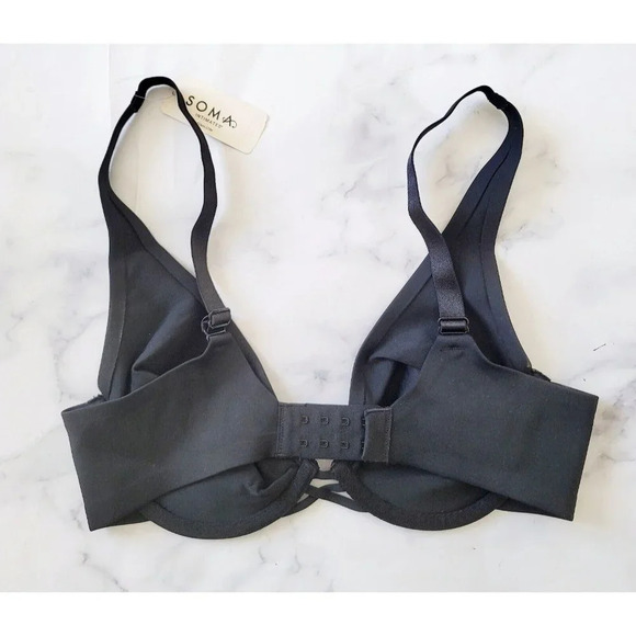 Soma Essential Unlined Plunge Black Underwire Unpadded Smooth Comfort Bra 32C - Picture 5 of 11